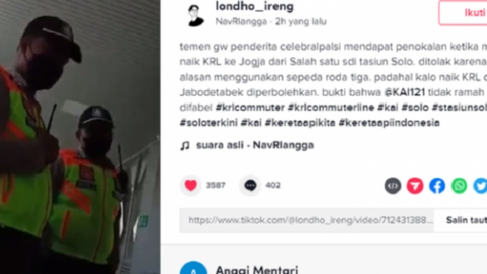 Viral Penyandang DIsabilitas Ditolak Masuk KRL di Stasiun Solo Balapan, KAI Commuter Minta Maaf