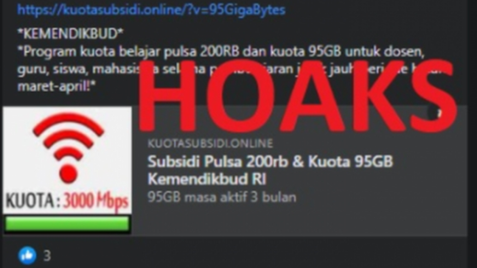 Hoaks Pulsa Belajar Rp 200.000 dan Kuota 95 GB dari Kemendikbud
