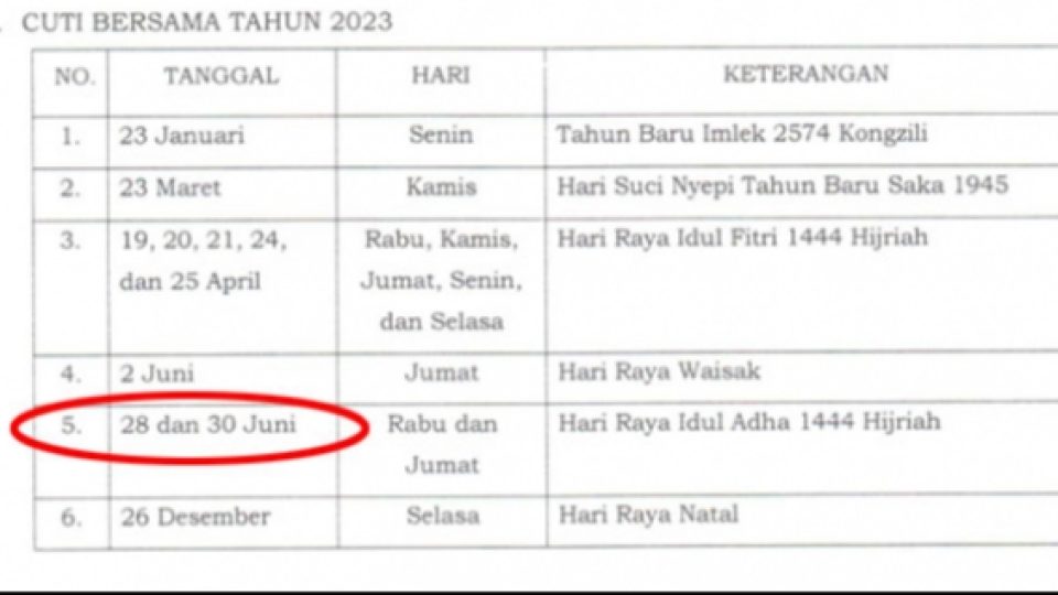 Pemerintah Resmi Tetapkan 28 dan 30 Juni 2023 Sebagai Cuti Bersama Idul Adha
