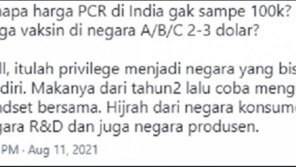 Netizen Ramai Bahas Harga PCR di India yang Jauh Lebih Murah Dibanding Indonesia, Ini Jawaban Kemenkes