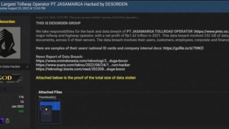Data-data PT Jasa Marga Diduga Bocor dan Dijual di Darkweb, Ini Tanggapan Jasa Marga!