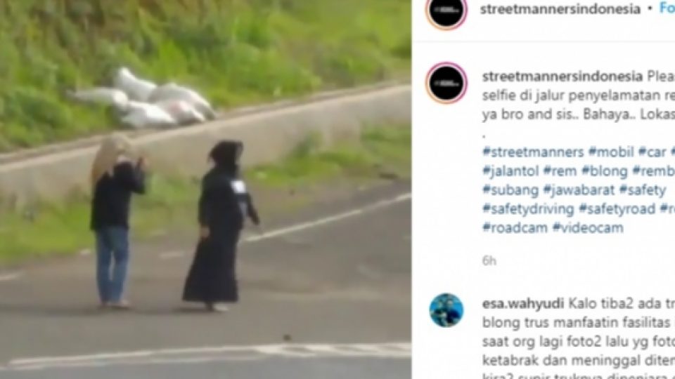 Dua Wanita Jadi Sorotan Netizen Karena Berfoto Ria di Jalur Penyelamat di Subang