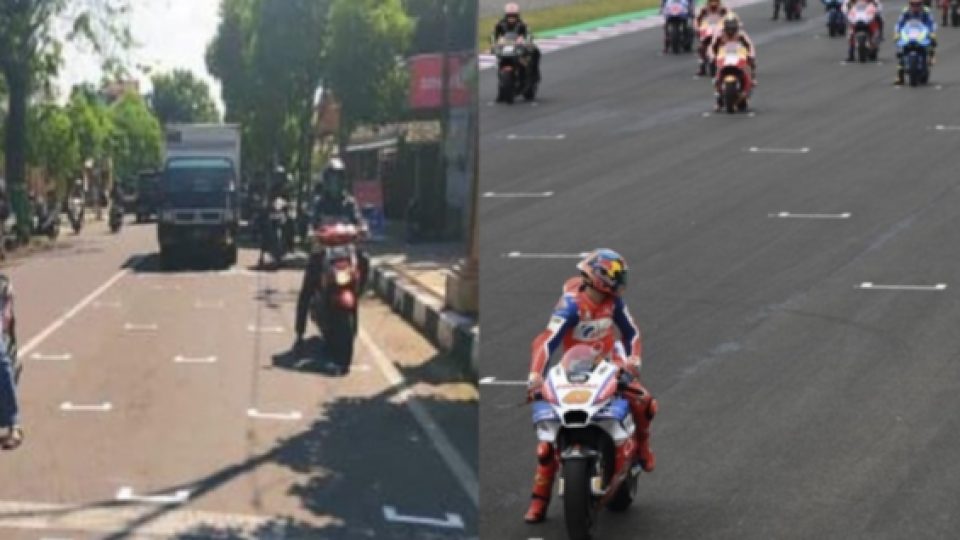 Tuban Terapkan Physical Distancing Mirip Starting Grid MotoGP di Simpang Empat